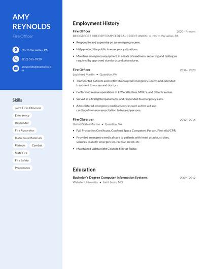 Fire Officer Resume