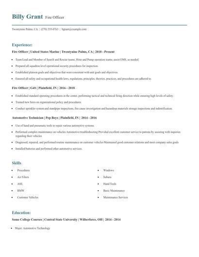 Fire Officer Resume