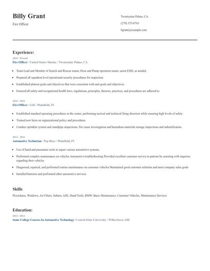 Fire Officer Resume