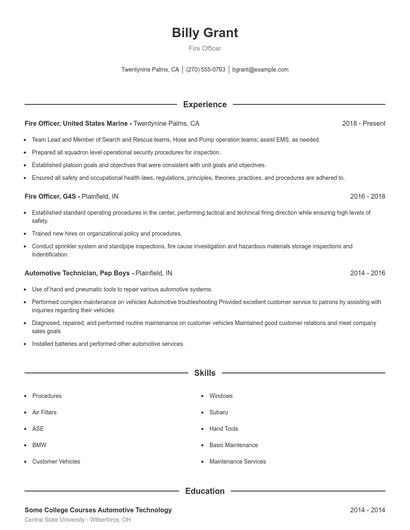 Fire Officer Resume