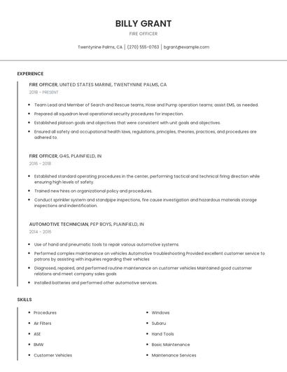 Fire Officer Resume