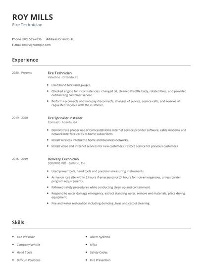 Fire Technician Resume