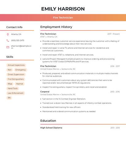 Fire Technician Resume