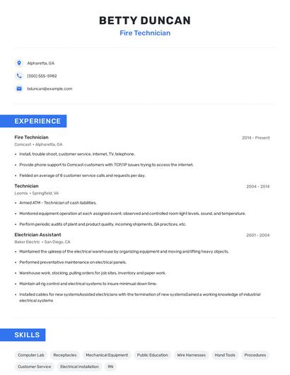 Fire Technician Resume