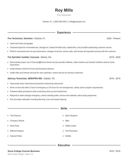 Fire Technician Resume