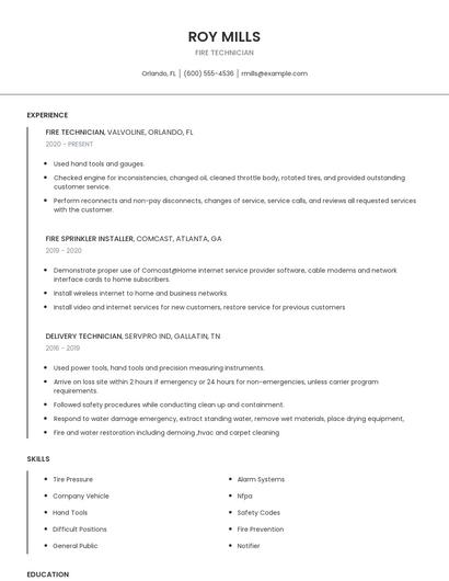 Fire Technician Resume