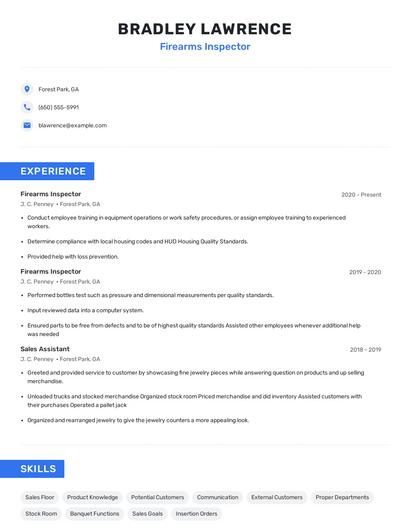 Firearms Inspector Resume
