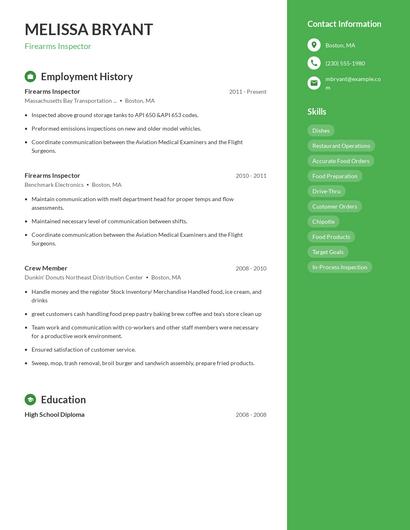 Firearms Inspector Resume