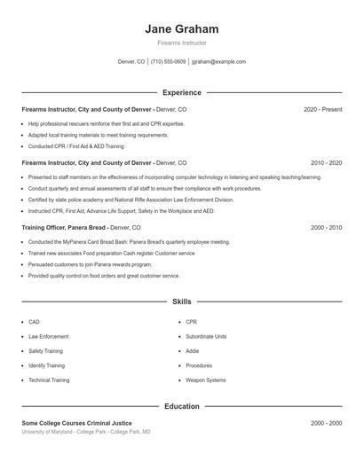 Firearms Instructor Resume