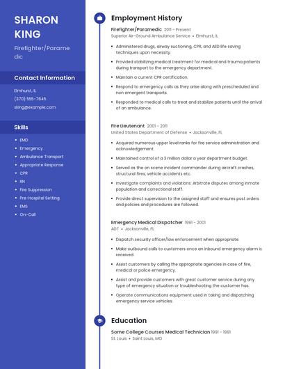 Firefighter/Paramedic Resume