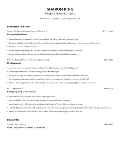 Firefighter/Paramedic Resume