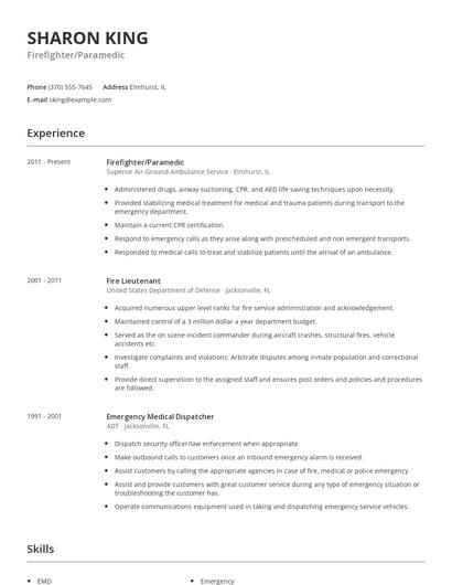Firefighter/Paramedic Resume