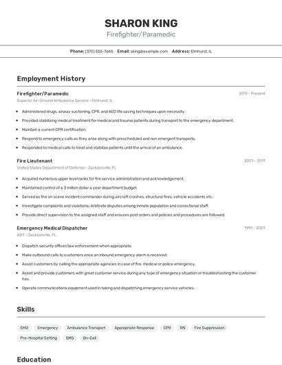 Firefighter/Paramedic Resume