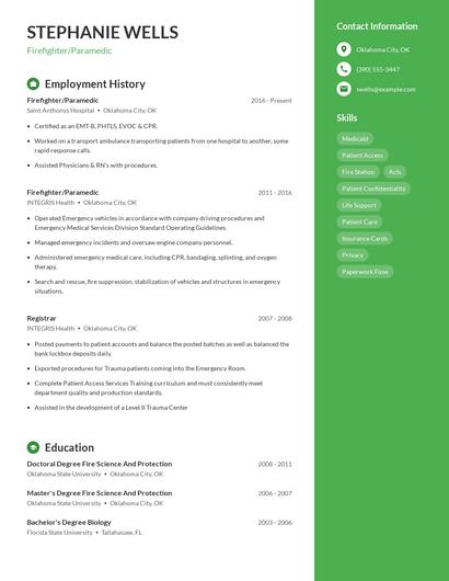 Firefighter/Paramedic Resume