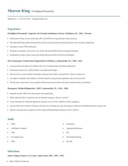 Firefighter/Paramedic Resume