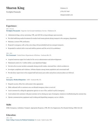 Firefighter/Paramedic Resume