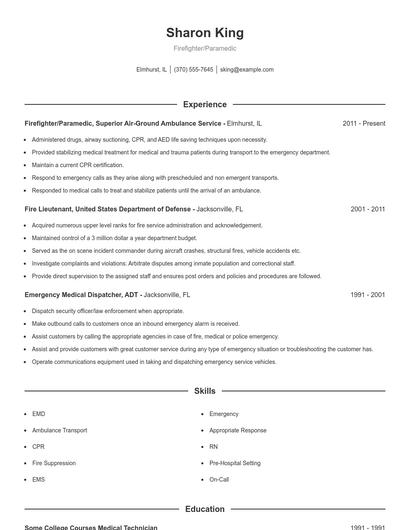 Firefighter/Paramedic Resume