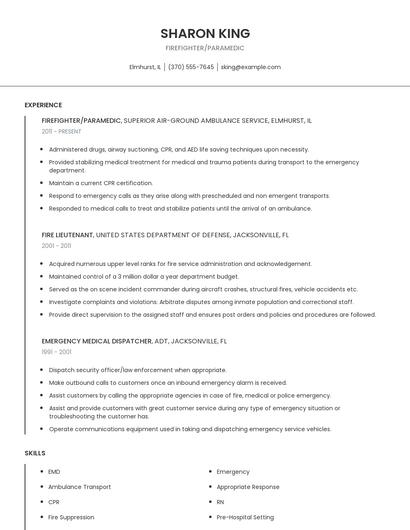 Firefighter/Paramedic Resume