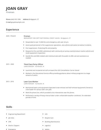 Fireman Resume