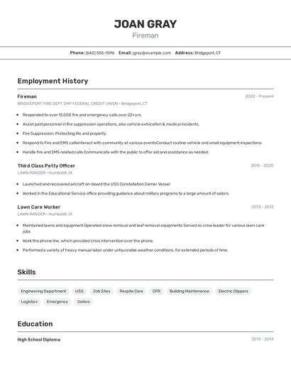 Fireman Resume