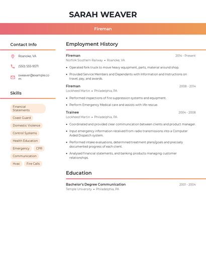 Fireman Resume