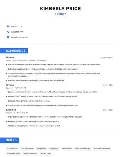 Fireman Resume