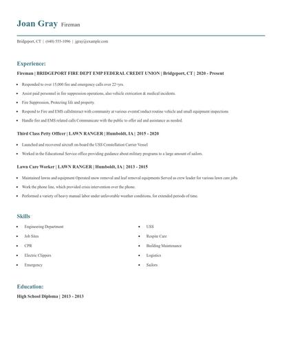 Fireman Resume