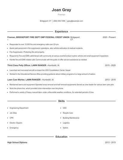 Fireman Resume