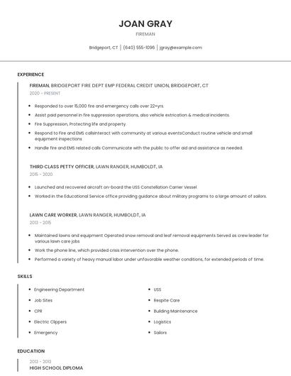 Fireman Resume