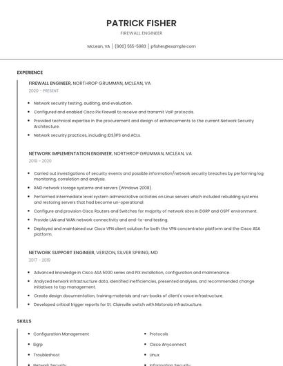 Firewall Engineer Resume