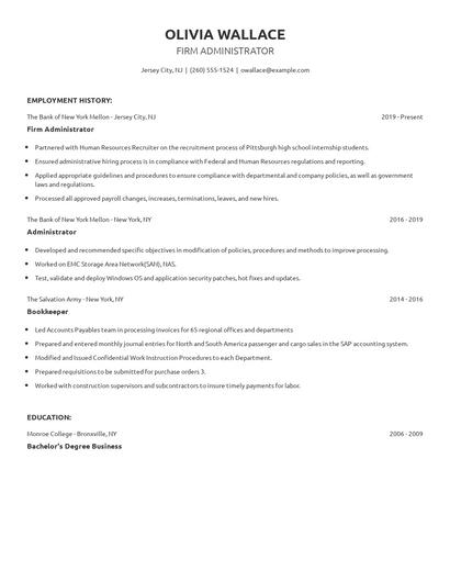 Firm Administrator Resume