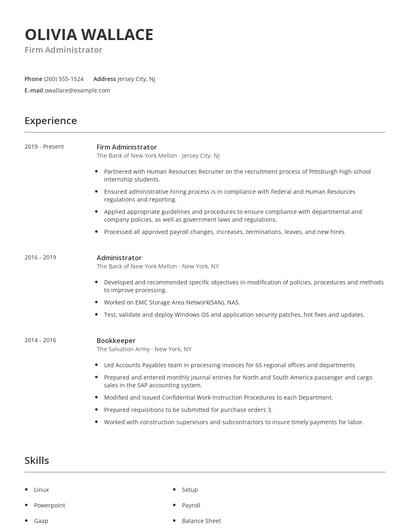 Firm Administrator Resume