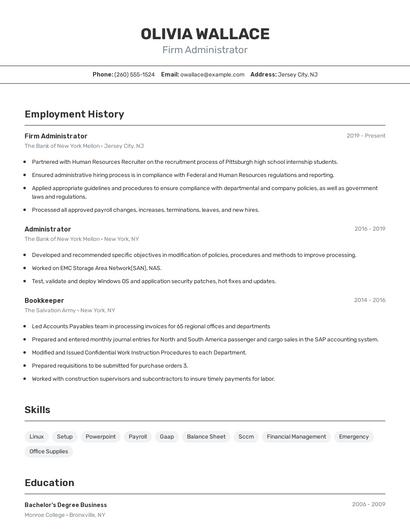 Firm Administrator Resume