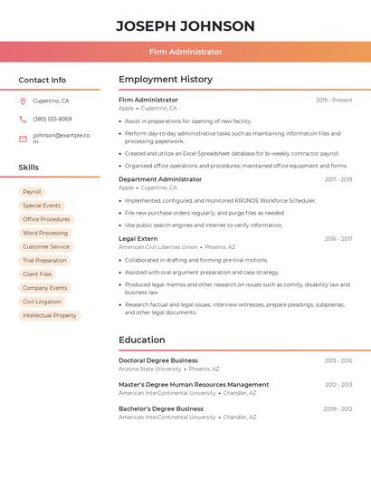 Firm Administrator Resume
