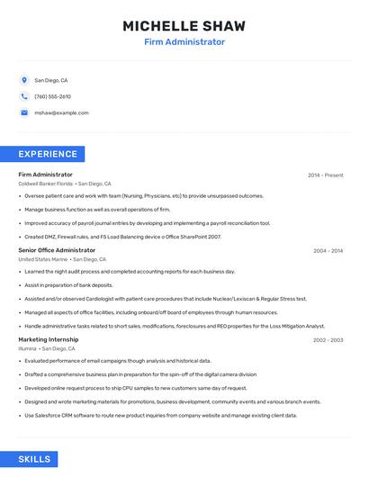 Firm Administrator Resume