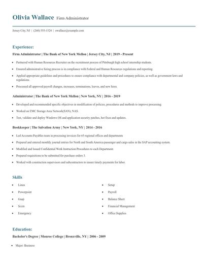 Firm Administrator Resume