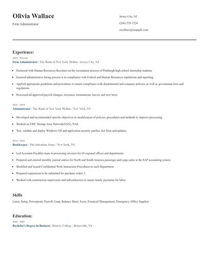 Firm Administrator Resume