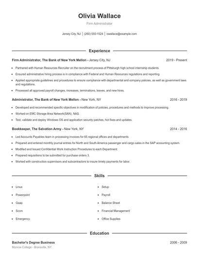 Firm Administrator Resume