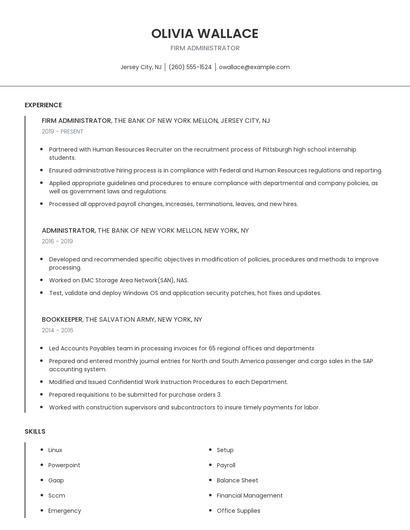 Firm Administrator Resume