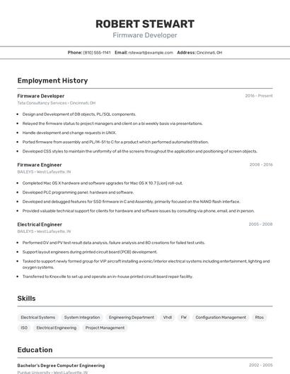 Firmware Developer Resume