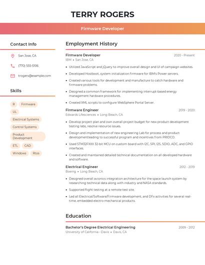 Firmware Developer Resume