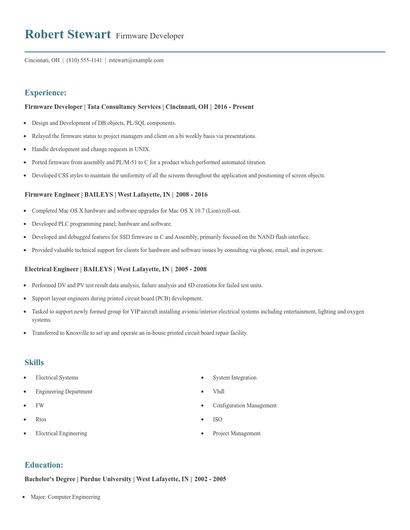 Firmware Developer Resume