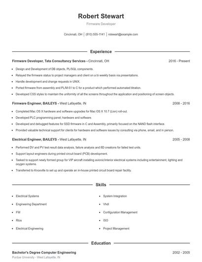Firmware Developer Resume