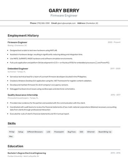 Firmware Engineer Resume