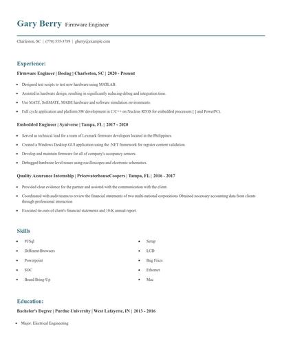 Firmware Engineer Resume