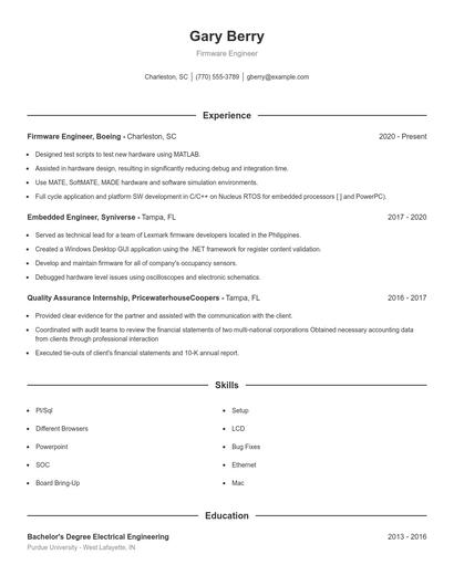 Firmware Engineer Resume