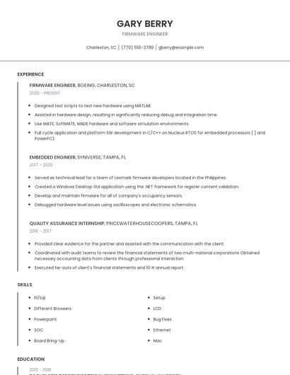 Firmware Engineer Resume