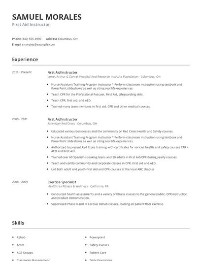 First Aid Instructor Resume