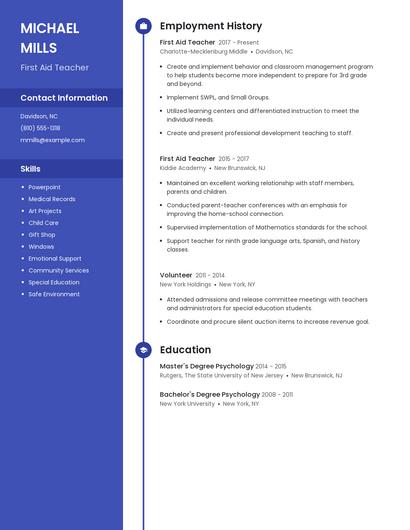 First Aid Teacher Resume