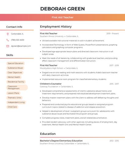 First Aid Teacher Resume